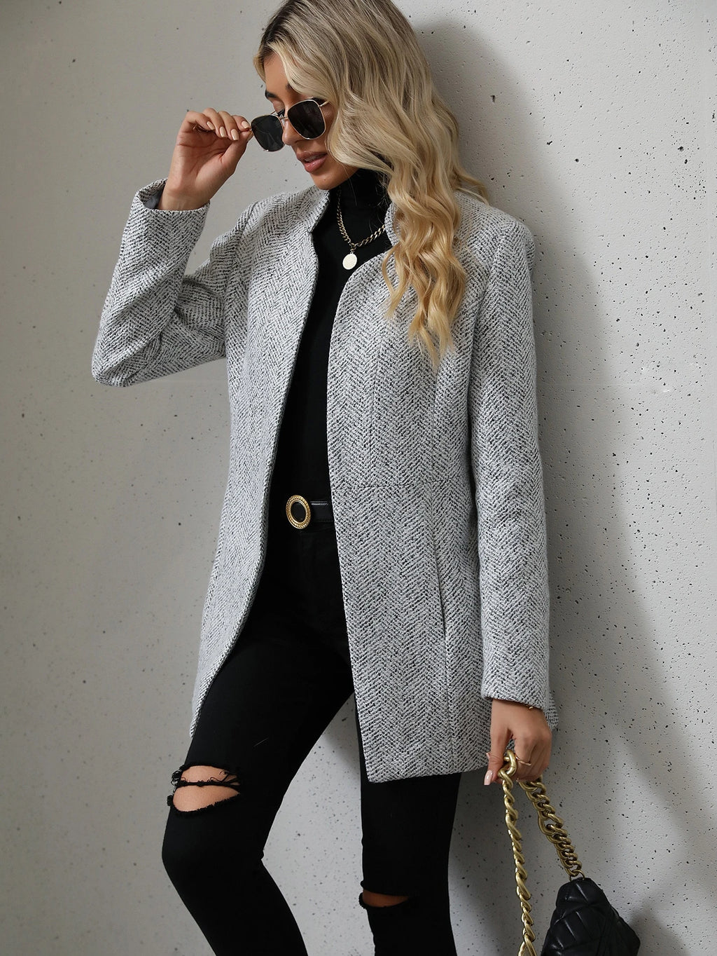 SHEIN LUNE Open Front Overcoat Fall Winter Cloth for Women