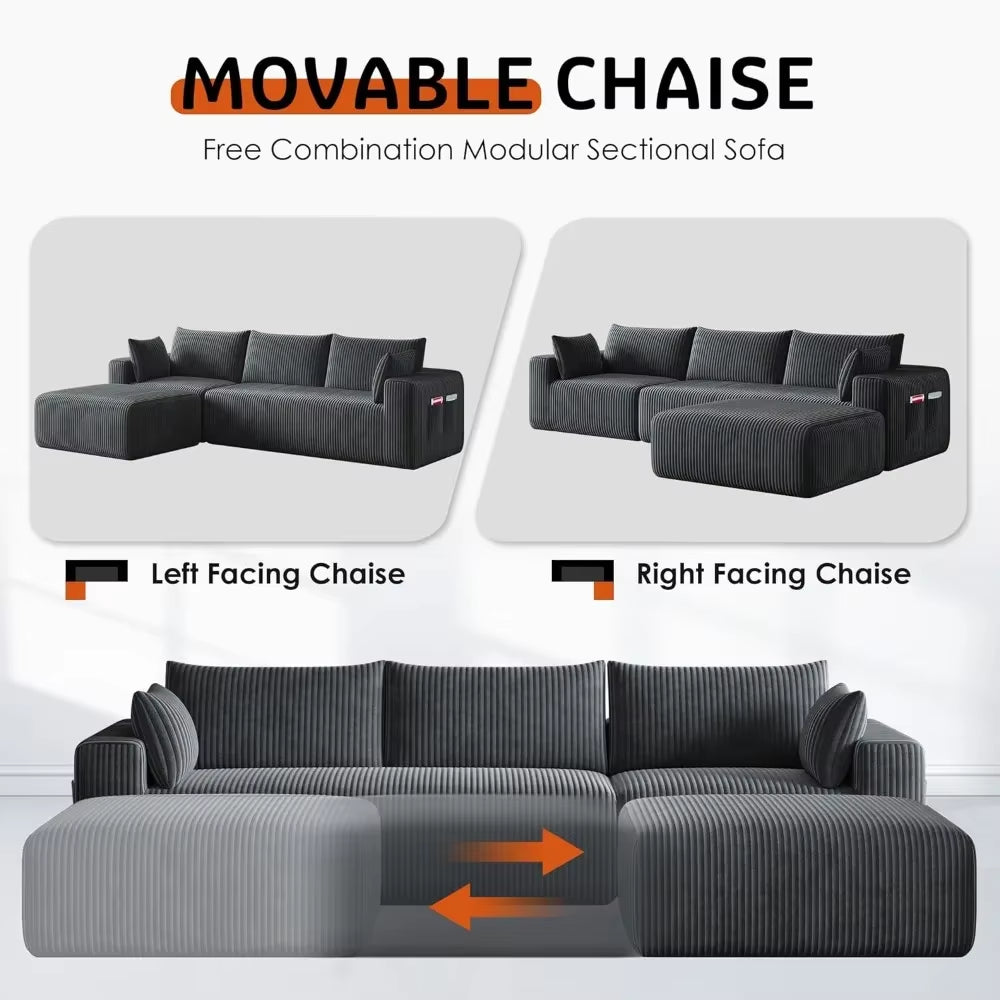 Modern 110'' L-Shape Sectional Sofa with Chaise Deep Seat Boneless Design Couch Bed for Living Room Modular Furniture