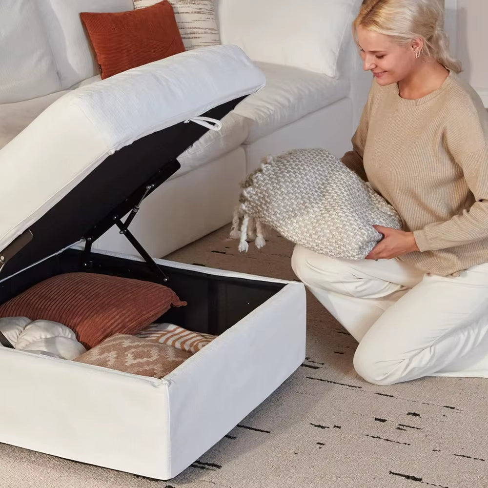 Modular Cloud Sofa, 110.2" Cloud Sectional Couches with Deep Seat, L-Shape 3-Seat Couch with Ottoman for Living Room