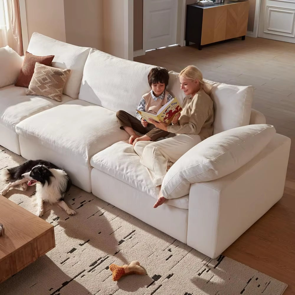 Modular Cloud Sofa, 110.2" Cloud Sectional Couches with Deep Seat, L-Shape 3-Seat Couch with Ottoman for Living Room