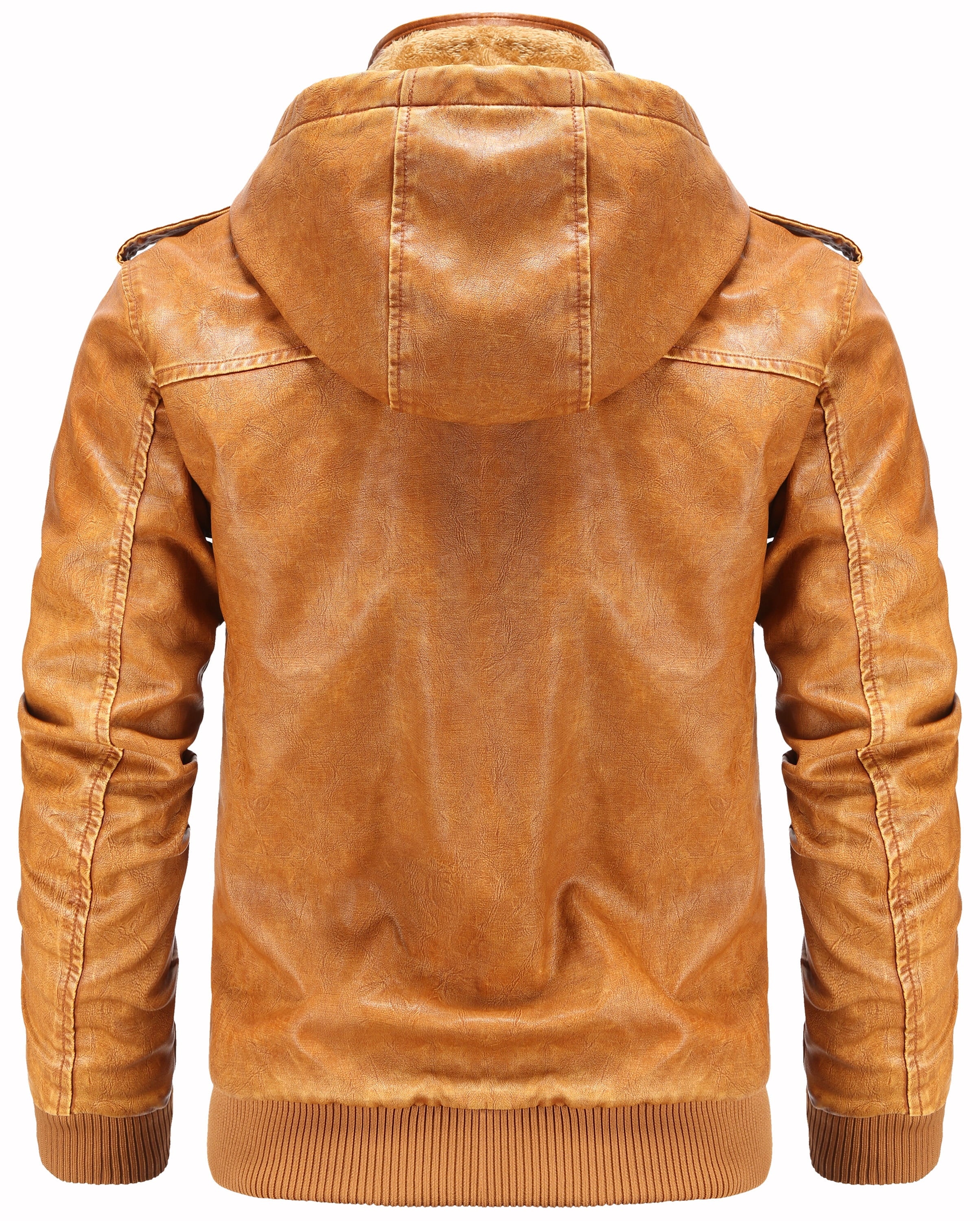 Men’S Leather Jacket and Coats Casual Stand Collar Vintage PU Faux Leather Zip-Up Motorcycle Bomber Jacket with Removable Hood Black S