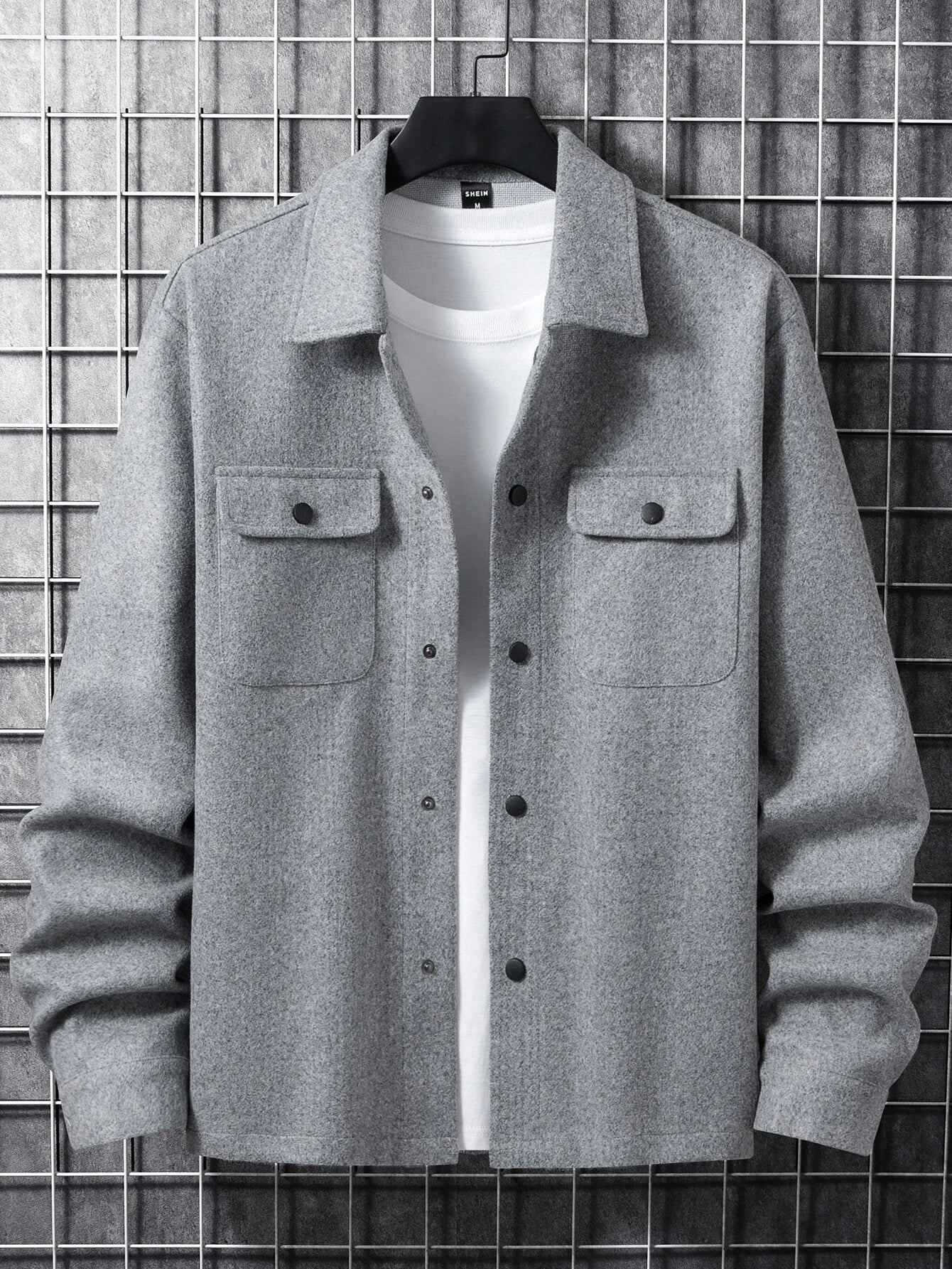 Manfinity Homme Men Button Front Flap Pocket Going Out Casual Overcoat for Friends , Fall Winter