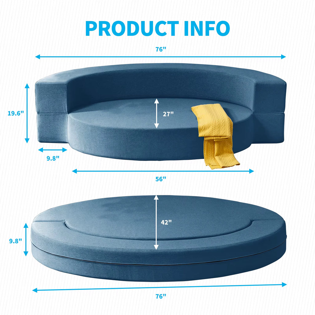 Oval Folding Futon Sofa Bed,Fold Out Sleeper Sofa/Guest Chaise Lounge,Convertible Floor Sofa Mattress