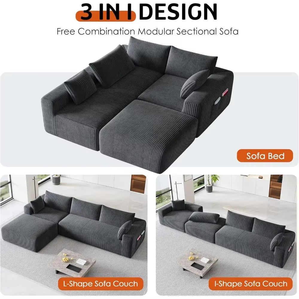 Modern 110'' L-Shape Sectional Sofa with Chaise Deep Seat Boneless Design Couch Bed for Living Room Modular Furniture
