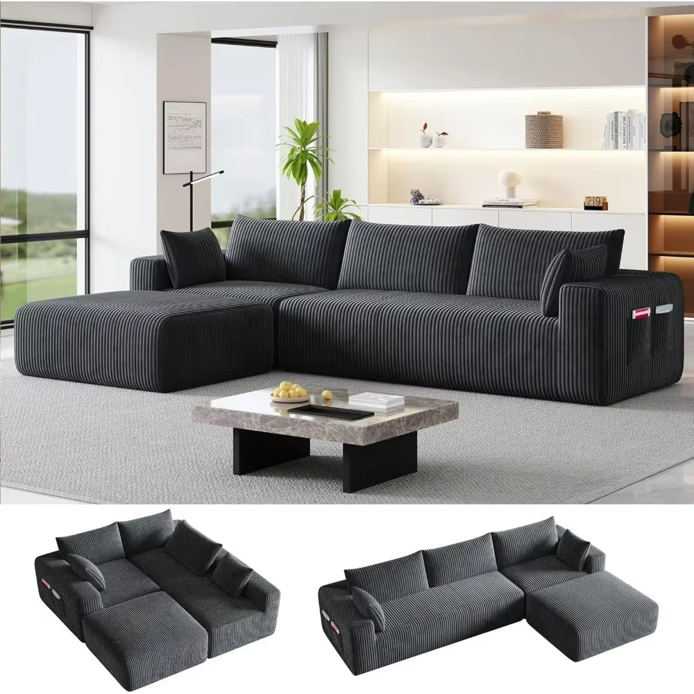 Modern 110'' L-Shape Sectional Sofa with Chaise Deep Seat Boneless Design Couch Bed for Living Room Modular Furniture